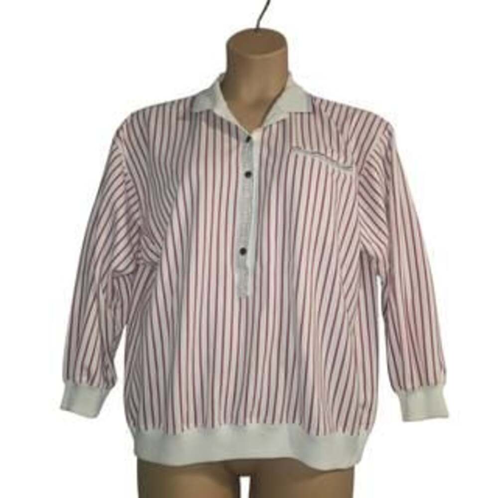 Vintage 80s Blast Plus Pink & White Striped Quarter Snap Sweatshirt